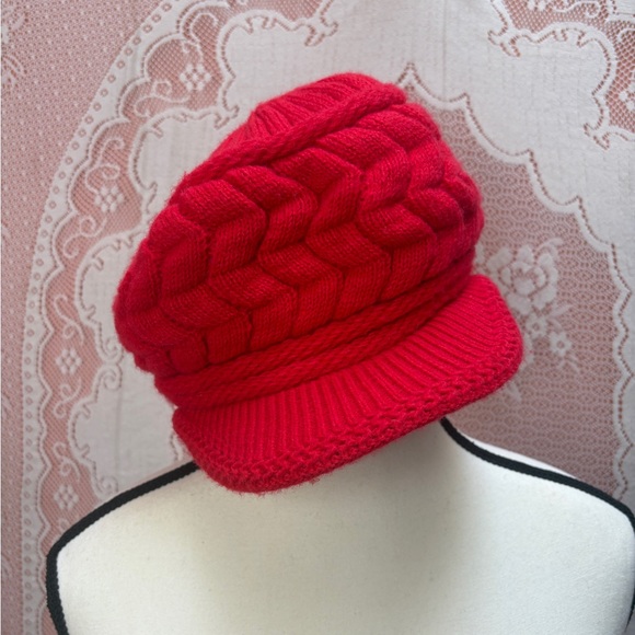 Red Knit Newsboy Cap - Picture 2 of 9